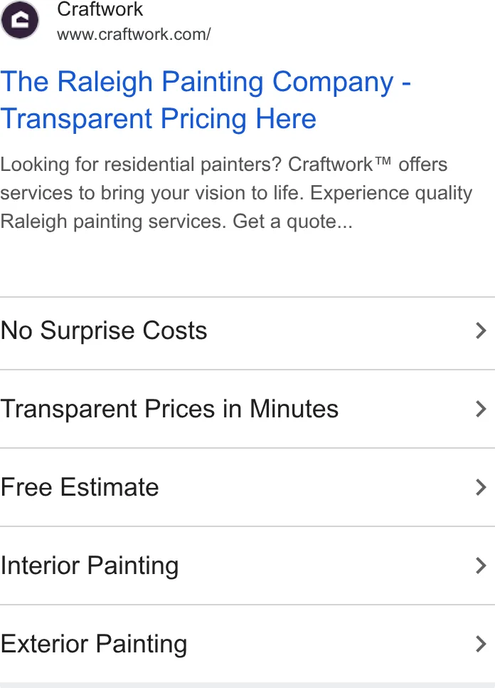 An ad Craftwork is running