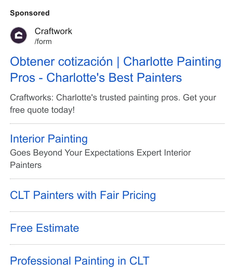 An ad Craftwork is running
