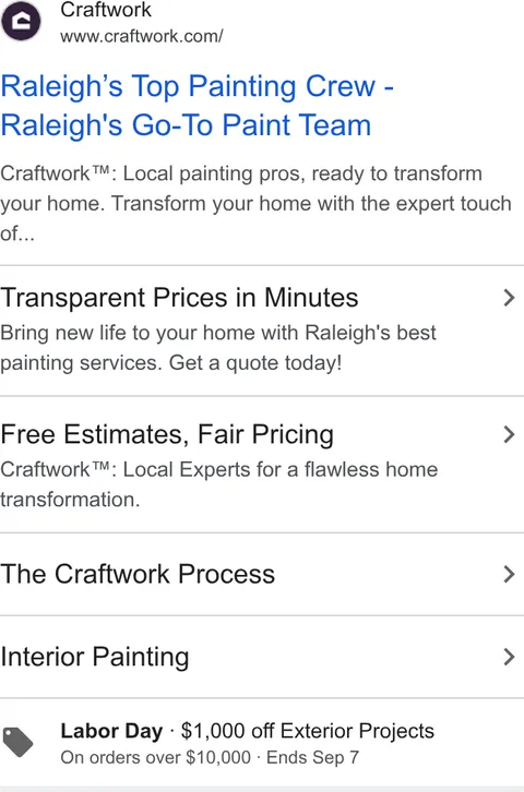 An ad Craftwork is running