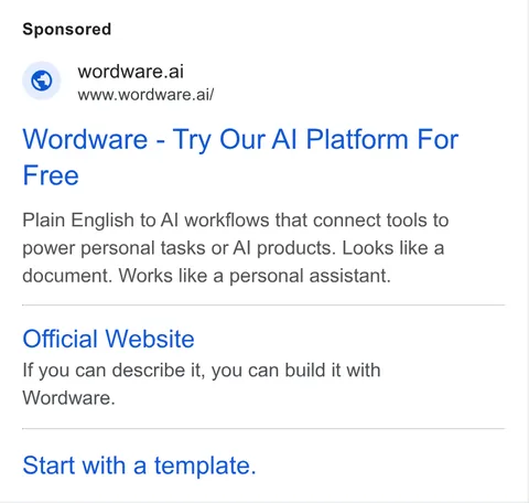 An ad Wordware is running