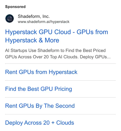 An ad Shadeform is running