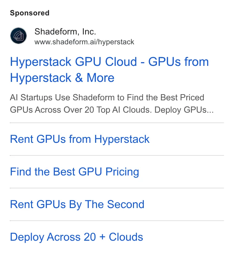An ad Shadeform is running