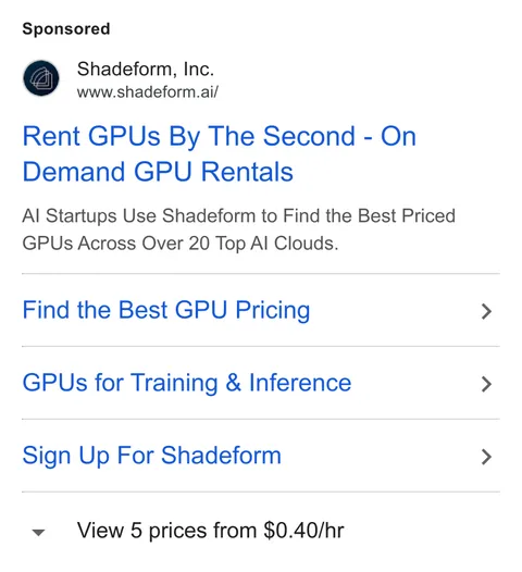 An ad Shadeform is running