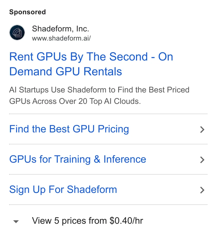 An ad Shadeform is running