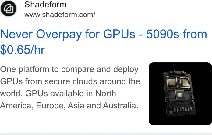An ad Shadeform is running