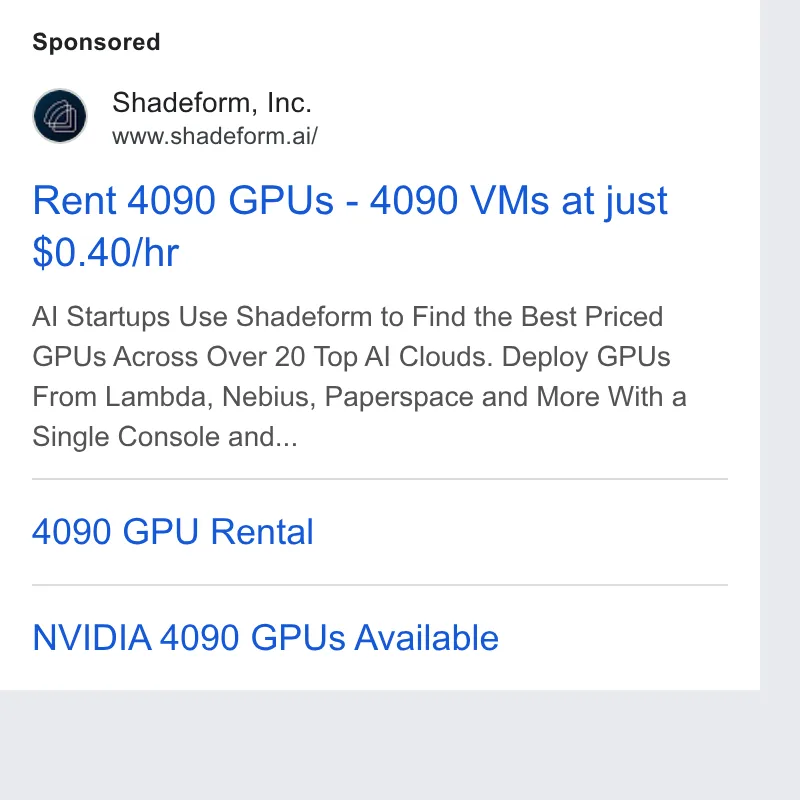 An ad Shadeform is running