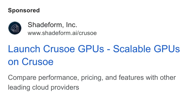 An ad Shadeform is running