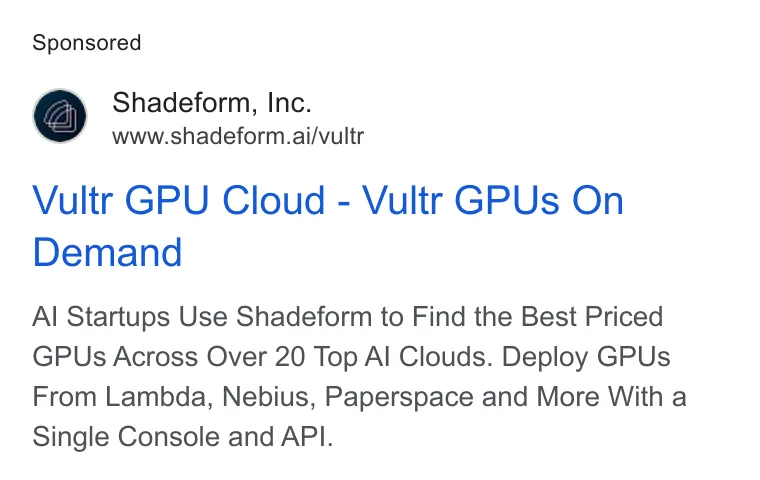 An ad Shadeform is running
