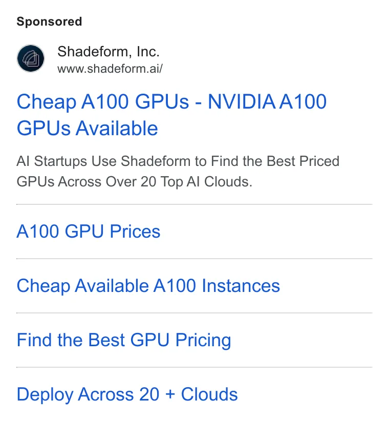 An ad Shadeform is running