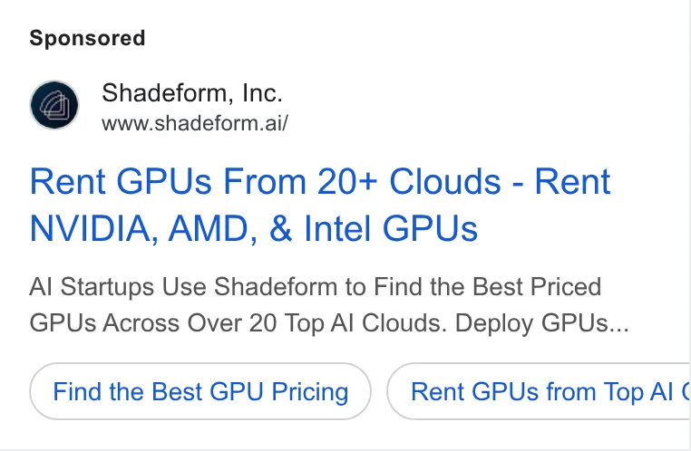An ad Shadeform is running