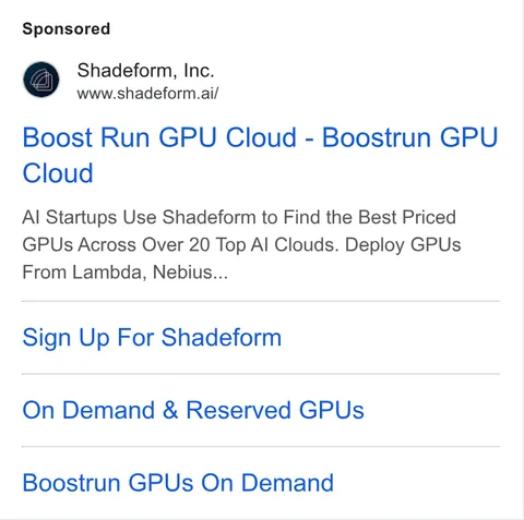 An ad Shadeform is running