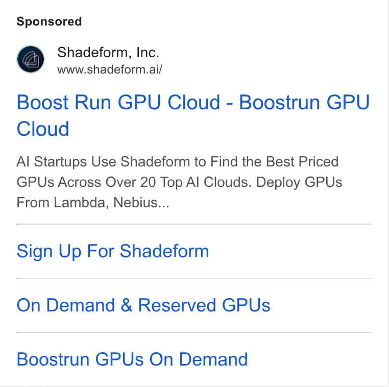 An ad Shadeform is running