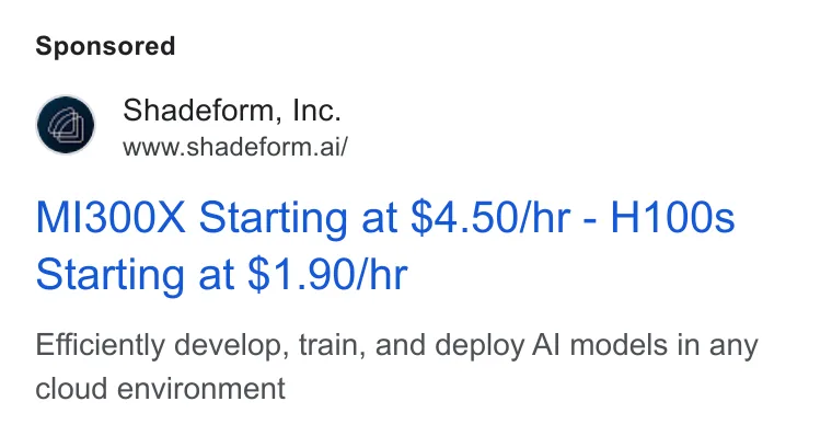 An ad Shadeform is running