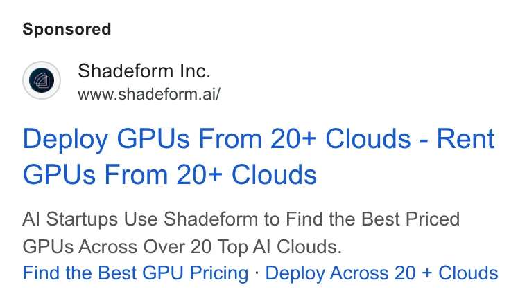 An ad Shadeform is running