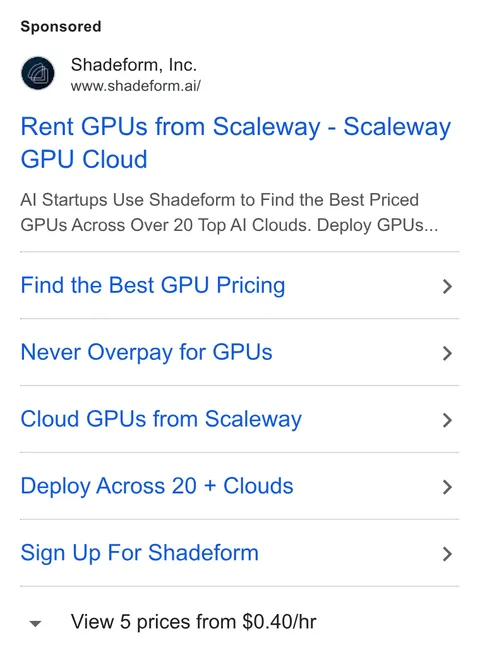An ad Shadeform is running