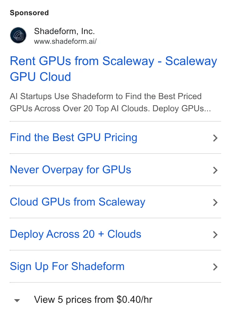 An ad Shadeform is running