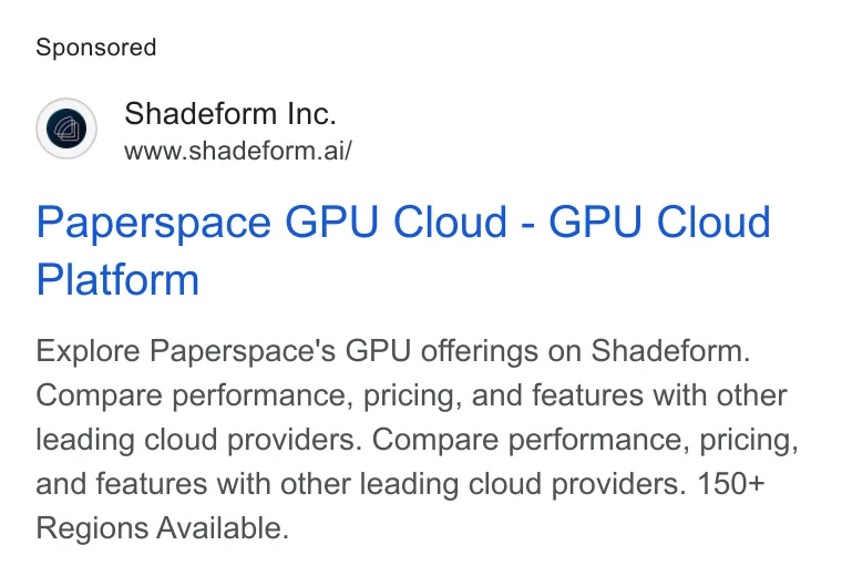 An ad Shadeform is running