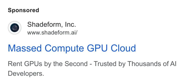 An ad Shadeform is running