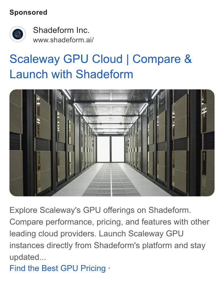 An ad Shadeform is running