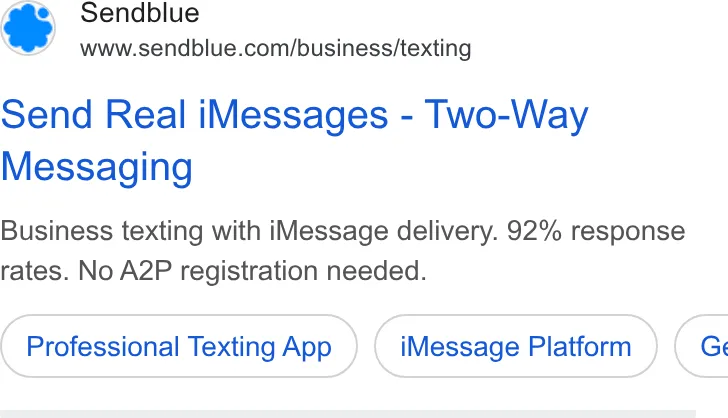 An ad Sendblue is running