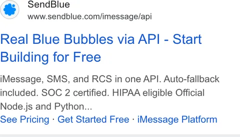 An ad Sendblue is running