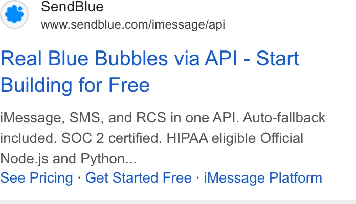 An ad Sendblue is running