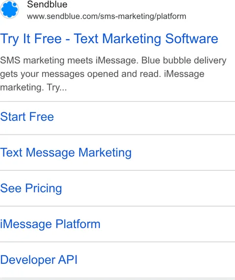An ad Sendblue is running