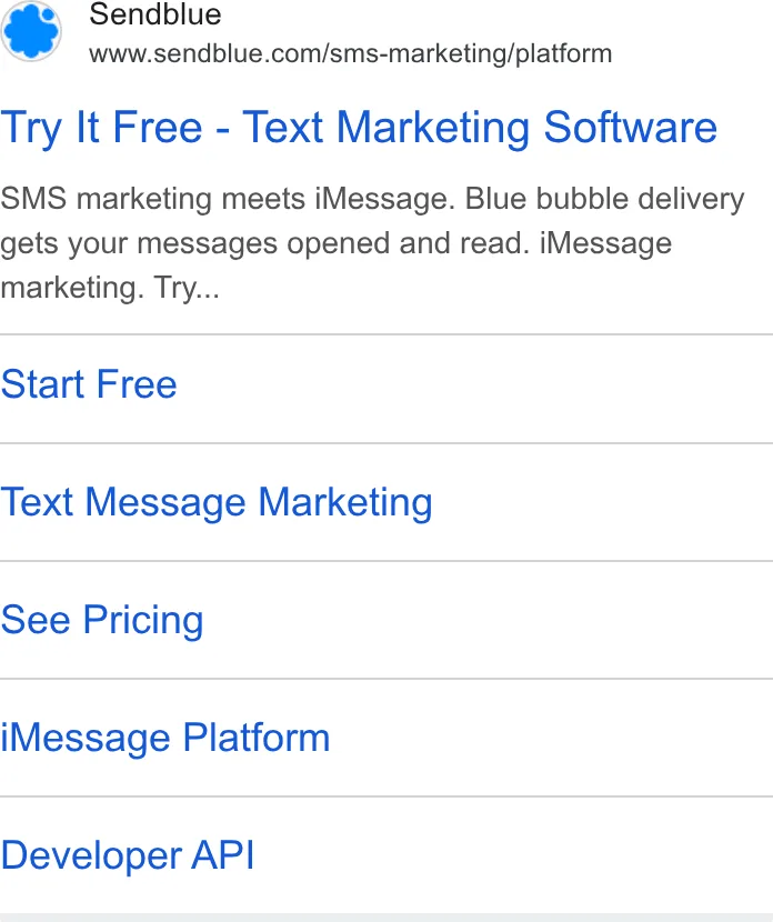 An ad Sendblue is running