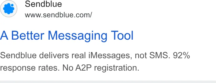 An ad Sendblue is running