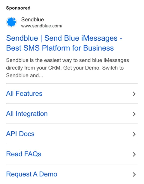 An ad Sendblue is running