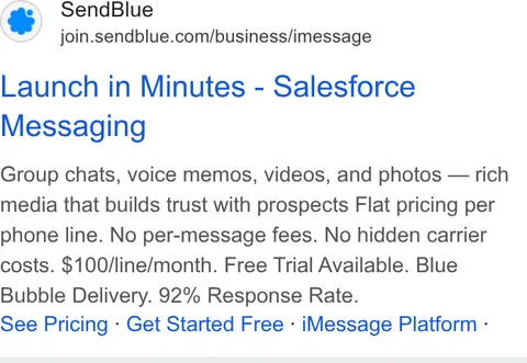 An ad Sendblue is running