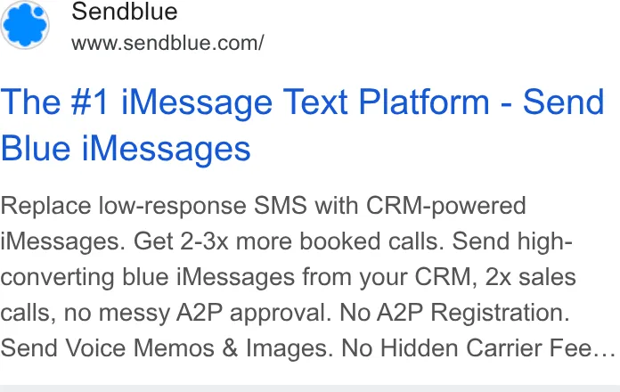 An ad Sendblue is running