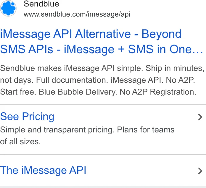 An ad Sendblue is running
