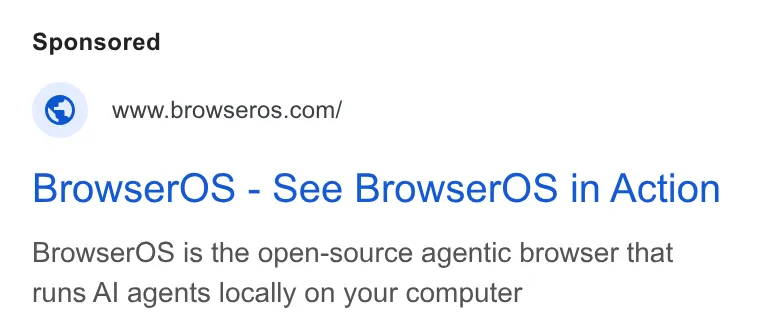 An ad BrowserOS is running