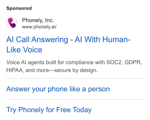 An ad Phonely AI is running