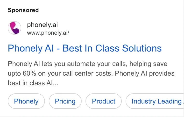 An ad Phonely AI is running