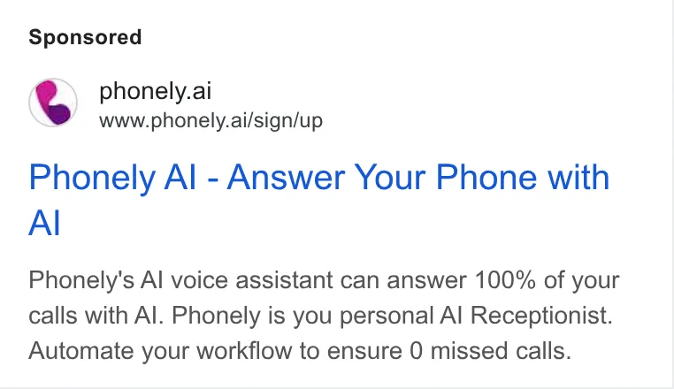 An ad Phonely AI is running