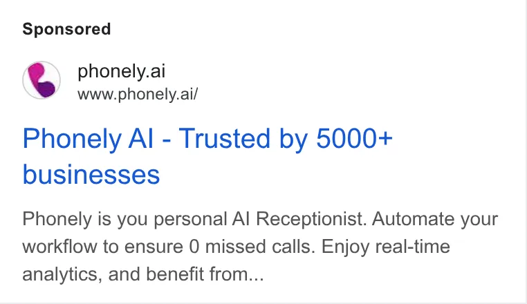 An ad Phonely AI is running
