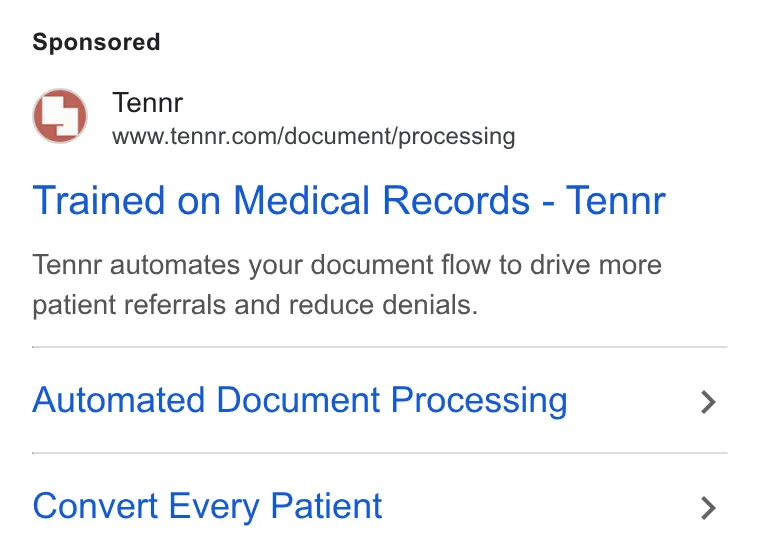 An ad Tennr is running