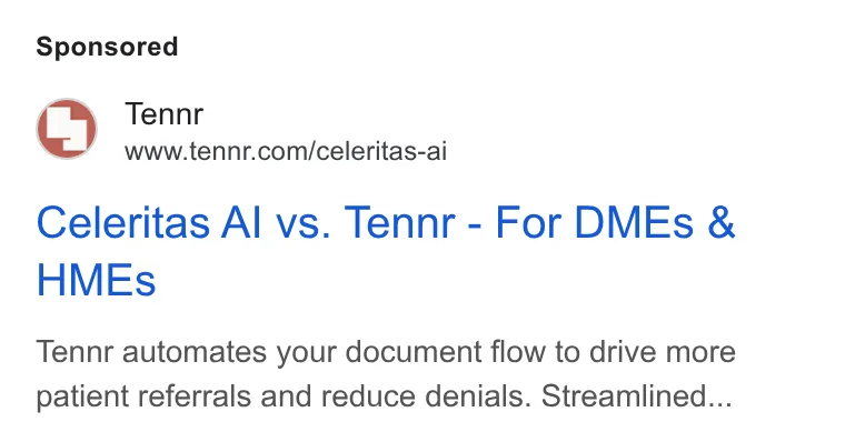 An ad Tennr is running