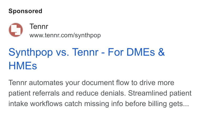 An ad Tennr is running