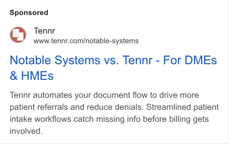 An ad Tennr is running