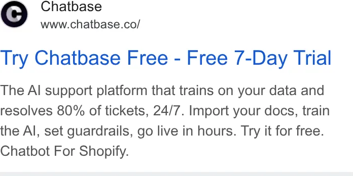 An ad Chatbase is running