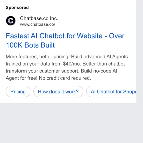 An ad Chatbase is running