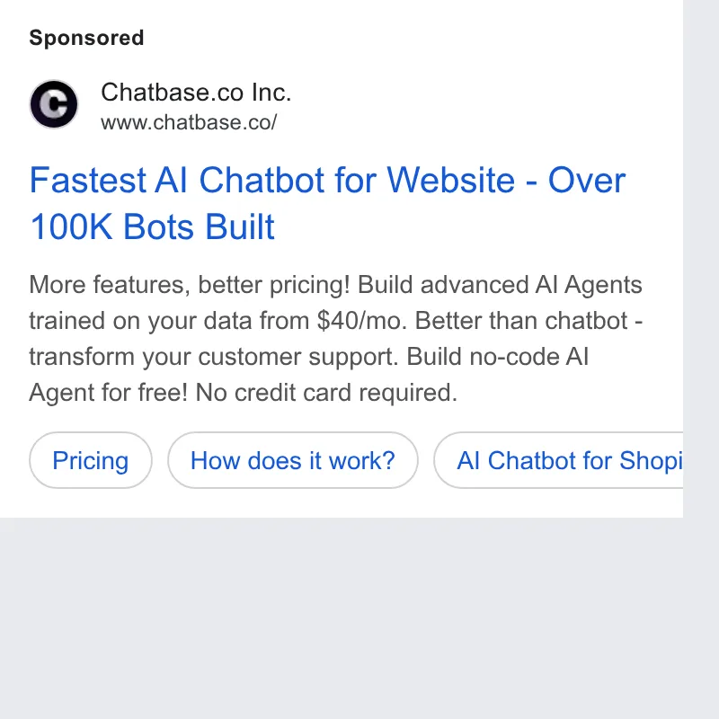 An ad Chatbase is running