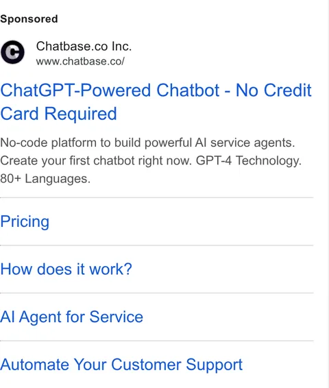 An ad Chatbase is running