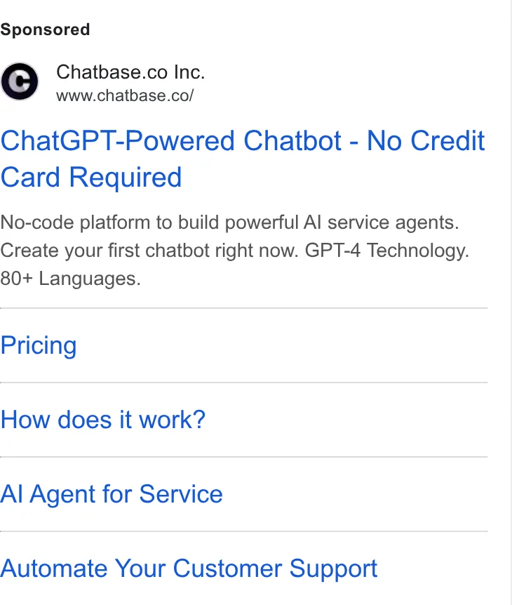 An ad Chatbase is running