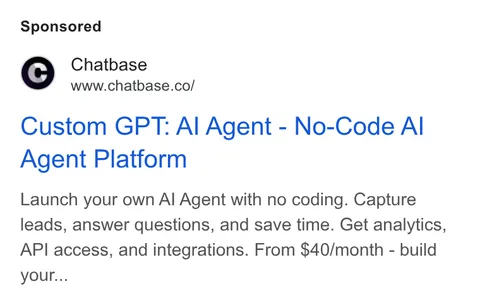 An ad Chatbase is running