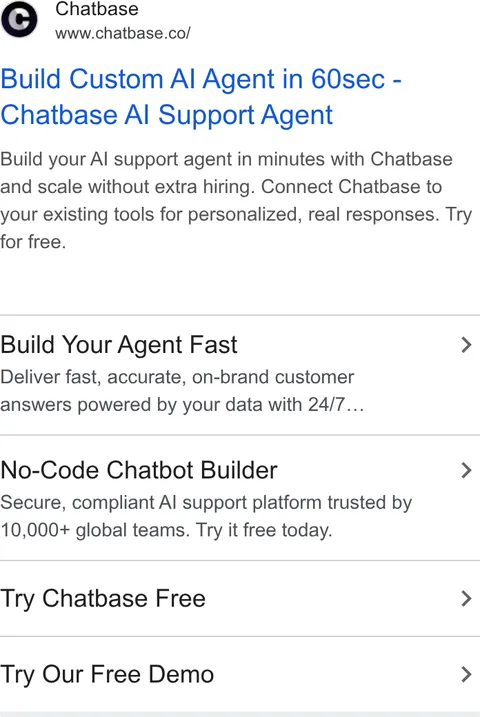 An ad Chatbase is running