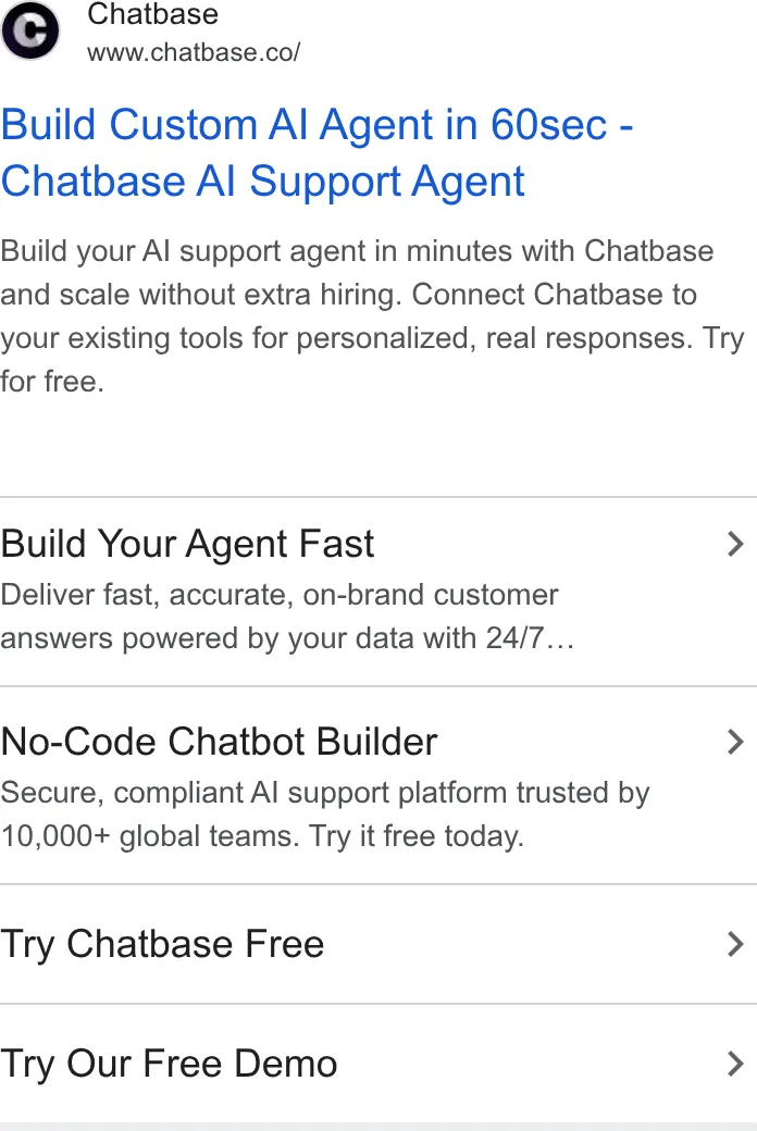 An ad Chatbase is running